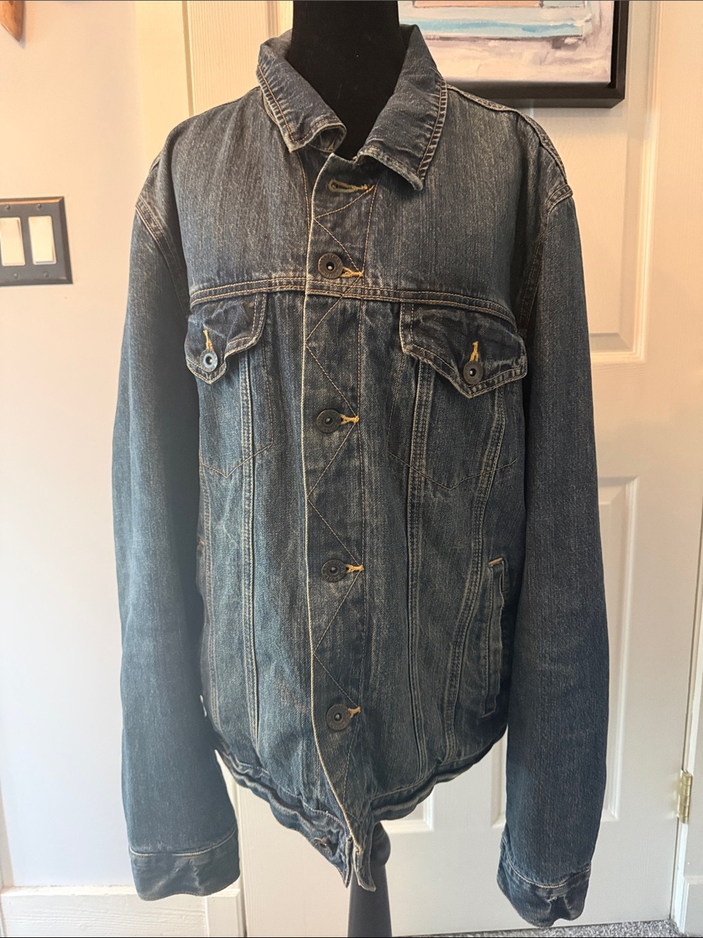 American Eagle Outfitters Men's Denim Shirt Jacket - Dark Blue XL flannel lined
